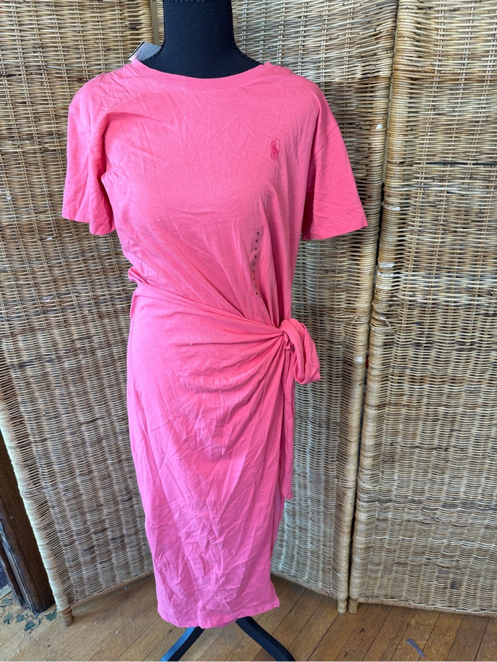 NWT Polo by Ralph Lauren Coral Pink Side-Knot Midi Dress